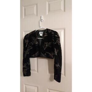 Vintage Leslie Fay Evenings Petite Womens Cropped Black Velvet Floral Design, 6